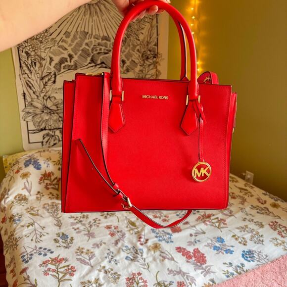 MICHAEL KORS Saffiano Leather Hope Large Satchel in Flame ❤️‍🔥 - Picture 1 of 11